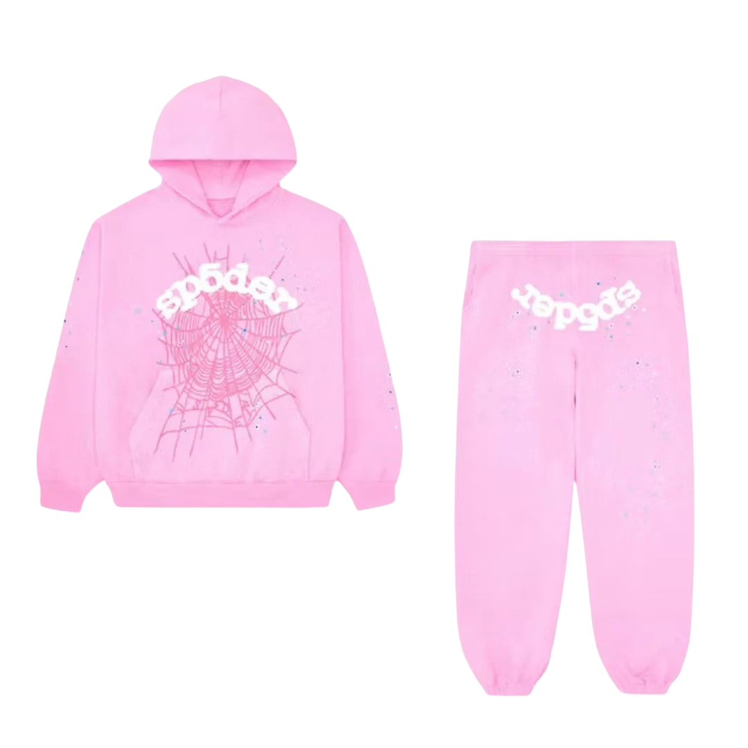 Sp5der OG Web Hoodie & Sweatpant Full Set- Pink