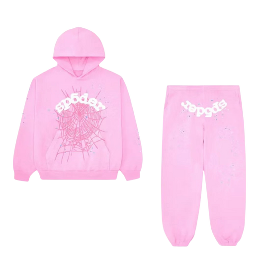 Sp5der OG Web Hoodie & Sweatpant Full Set- Pink