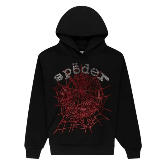 Sp5der Rhinestone OG Web V2 Hoodie - Black