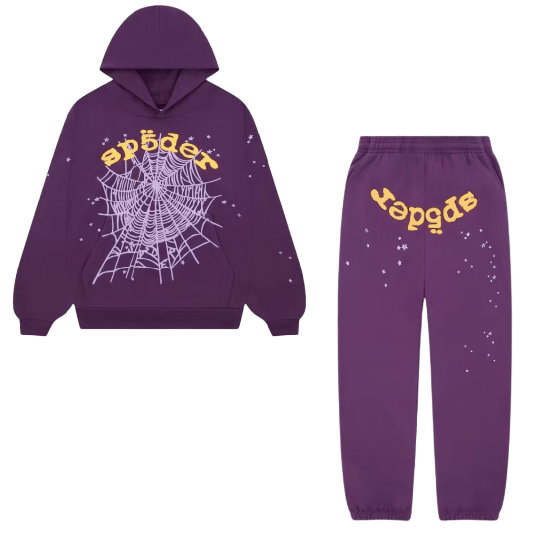 Sp5der Star OG Web V2 Hoodie & Sweatpant Full Set- Purple