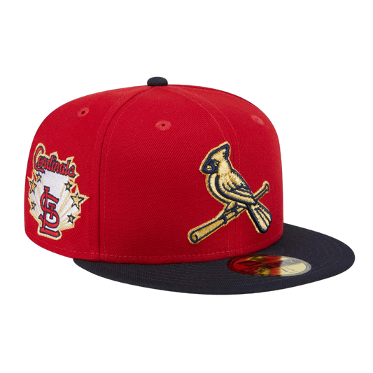 St Louis Cardinals Bird on Bat Gold 2Tone New Era Red/Black 59FIFTY Fitted Hat