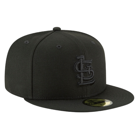 St Louis Cardinals STL Black on Black New Era 59FIFTY Fitted Hat