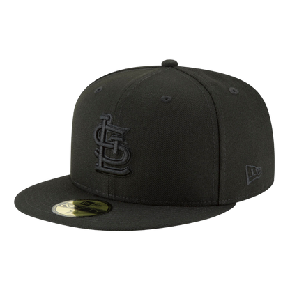 St Louis Cardinals STL Black on Black New Era 59FIFTY Fitted Hat