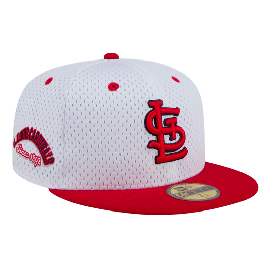 St Louis Cardinals STL Throwback Mesh Side Patch New Era White/Red 59FIFTY Fitted Hat