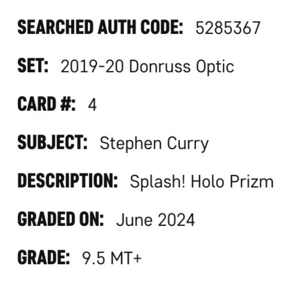 Steph Curry SGC 9.5 2019-20 Panini Donruss Optic Splash! Holo Prizm Card #4