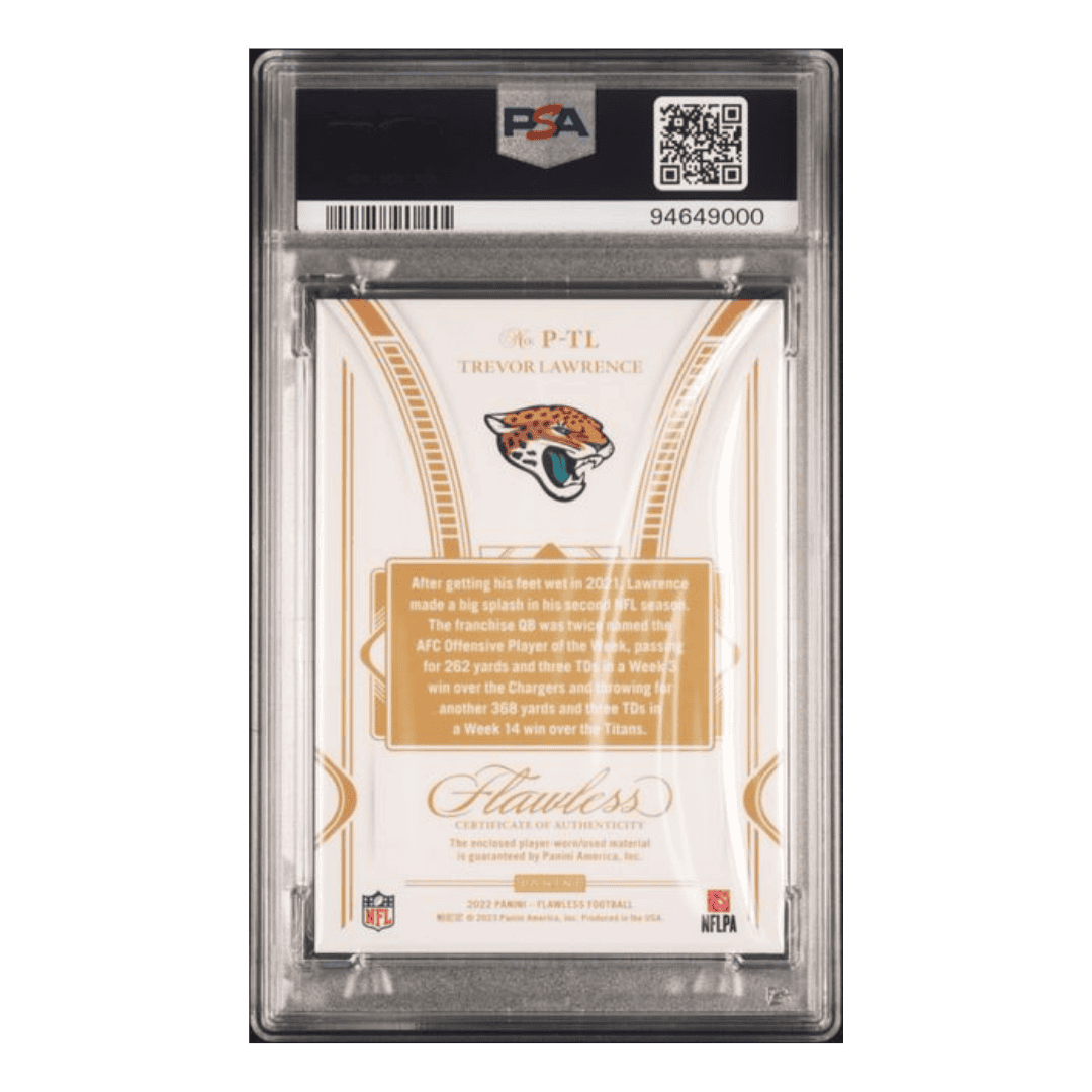 Trevor Lawrence PSA 8 2022 Panini Flawless Patches - Ruby Card #PTL