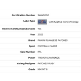 Trevor Lawrence PSA 8 2022 Panini Flawless Patches - Ruby Card #PTL