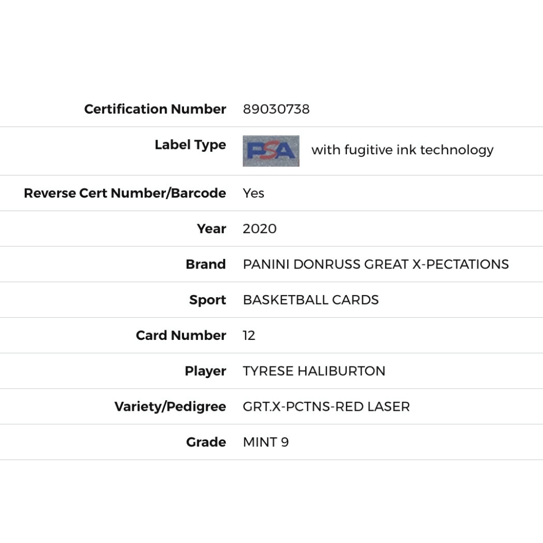 Tyrese Haliburton PSA 9 2020 Panini Donruss Red Laser D/98 #12
