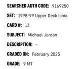 Michael Jordan SGC 9 1998-99 Upper Deck Ionix Card #13