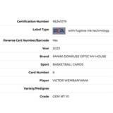 Victor Wembanyama PSA 10 2023 Donruss Optic My House Card #6