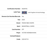 Victor Wembanyama PSA 10 2023 Panini Hoops Rookie RC Card #277