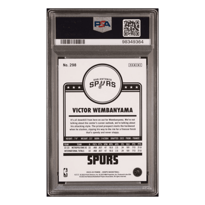 Victor Wembanyama PSA 10 2023 Panini Hoops Rookie RC Card #298