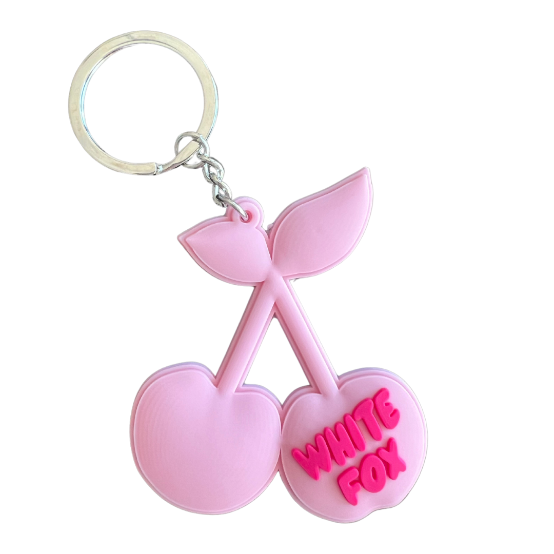 White Fox Cherry On Top Keychain - Pink