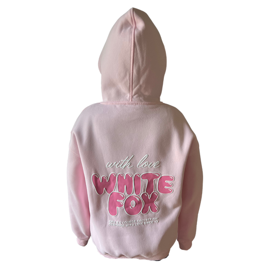 White Fox With Love Always Oversized Hoodie - Baby Pink