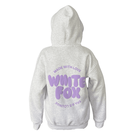 White Fox With Love For You Oversized Hoodie - Grey Marle