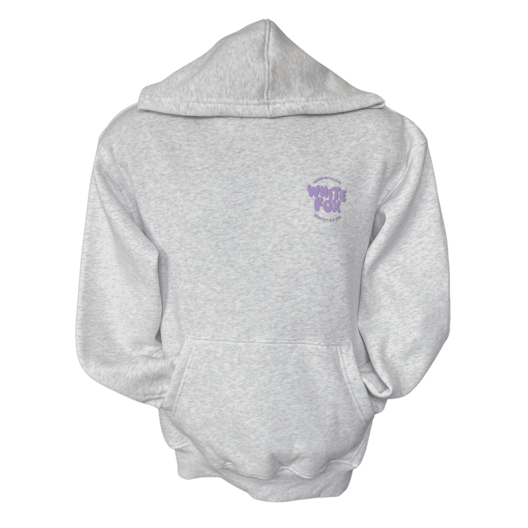 White Fox With Love For You Oversized Hoodie - Grey Marle