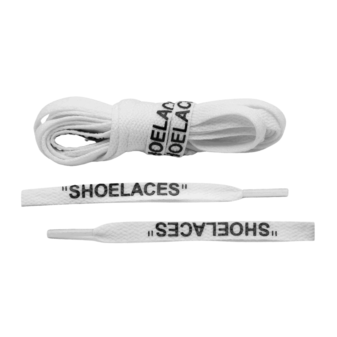 Fan Cave Standard Shoelaces - White with Black Text