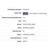 Yordan Alvarez PSA 9 2020 Topps Gold Label Class 1 Rookie RC Card #45