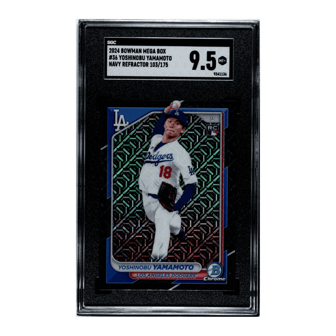 Yoshinobu Yamamoto SGC 9.5 2024 Bowman Chrome Mega Box Navy Mojo Refractor #D 103/175 Rookie RC Card #36