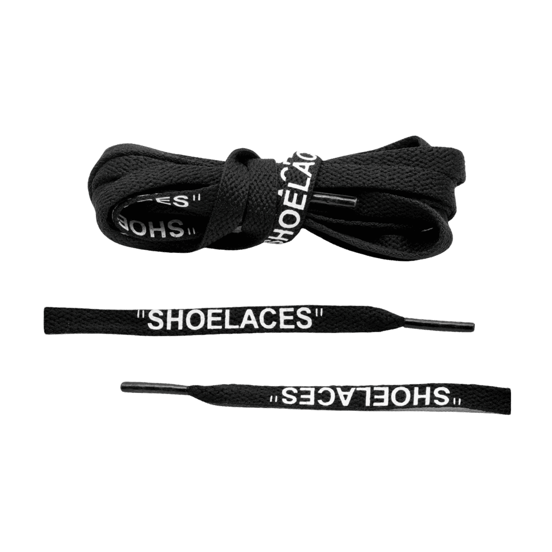 Fan Cave Standard Shoelaces - Black with White Text