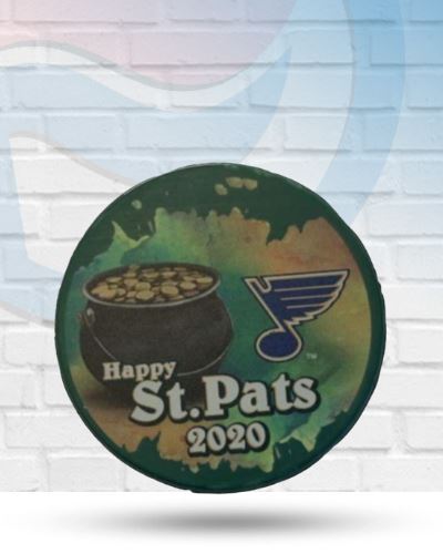 St Louis Blues 2020 St. Patricks Day Logo Puck Sports Memorabilia Sherwood 